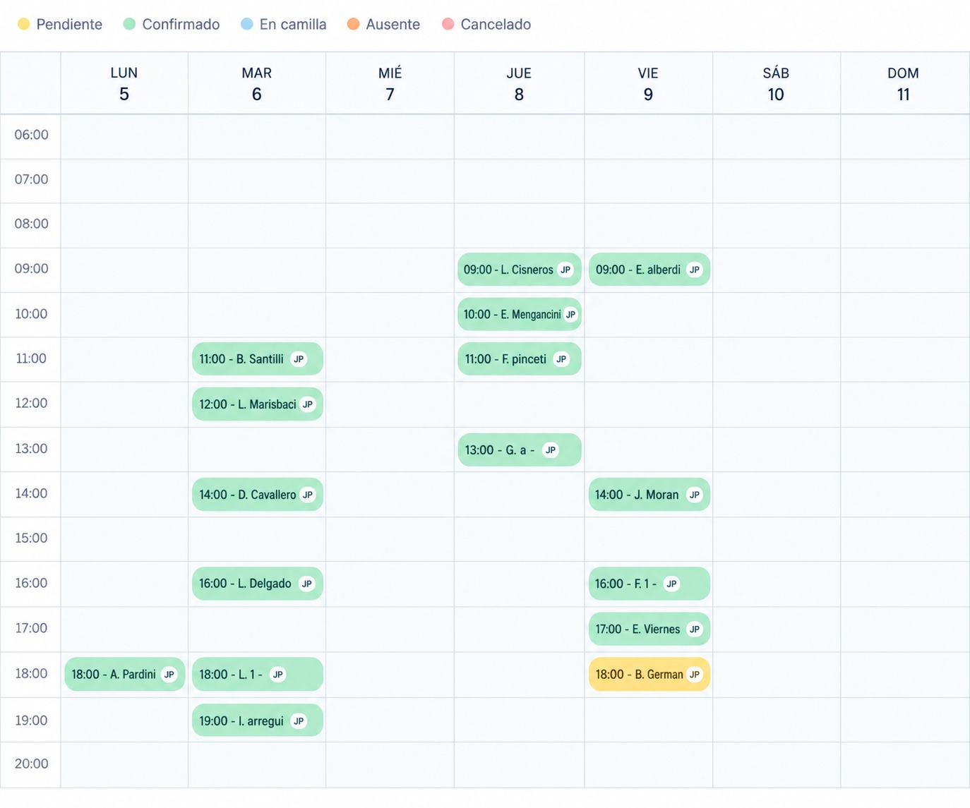 Agenda de turnos de QuiroNexus con horarios y disponibilidad